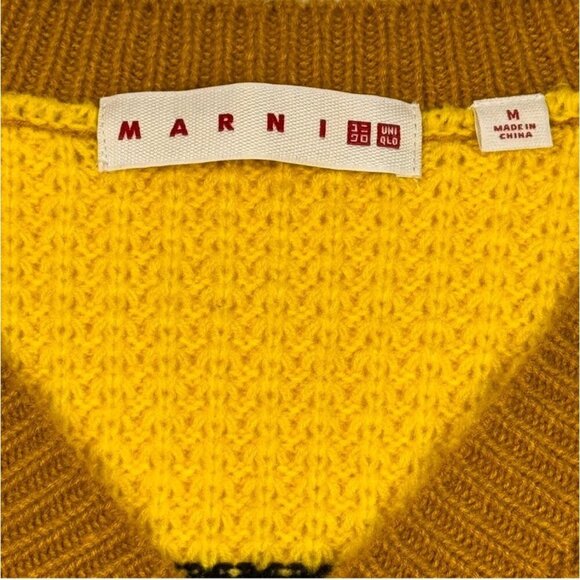 Marni x Uniqlo Colab Sweater Sz.M Yellow Colorblock Grunge Funky Mid Century - Picture 5 of 11